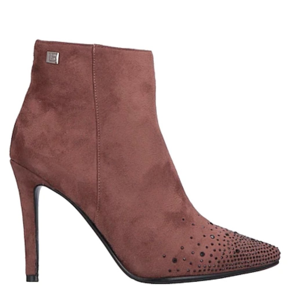 LAURA BIAGIOTTI Stiletto Heel Ankle Boots in Brown with Crystal Toe Studs Sz 11 - Picture 2 of 8